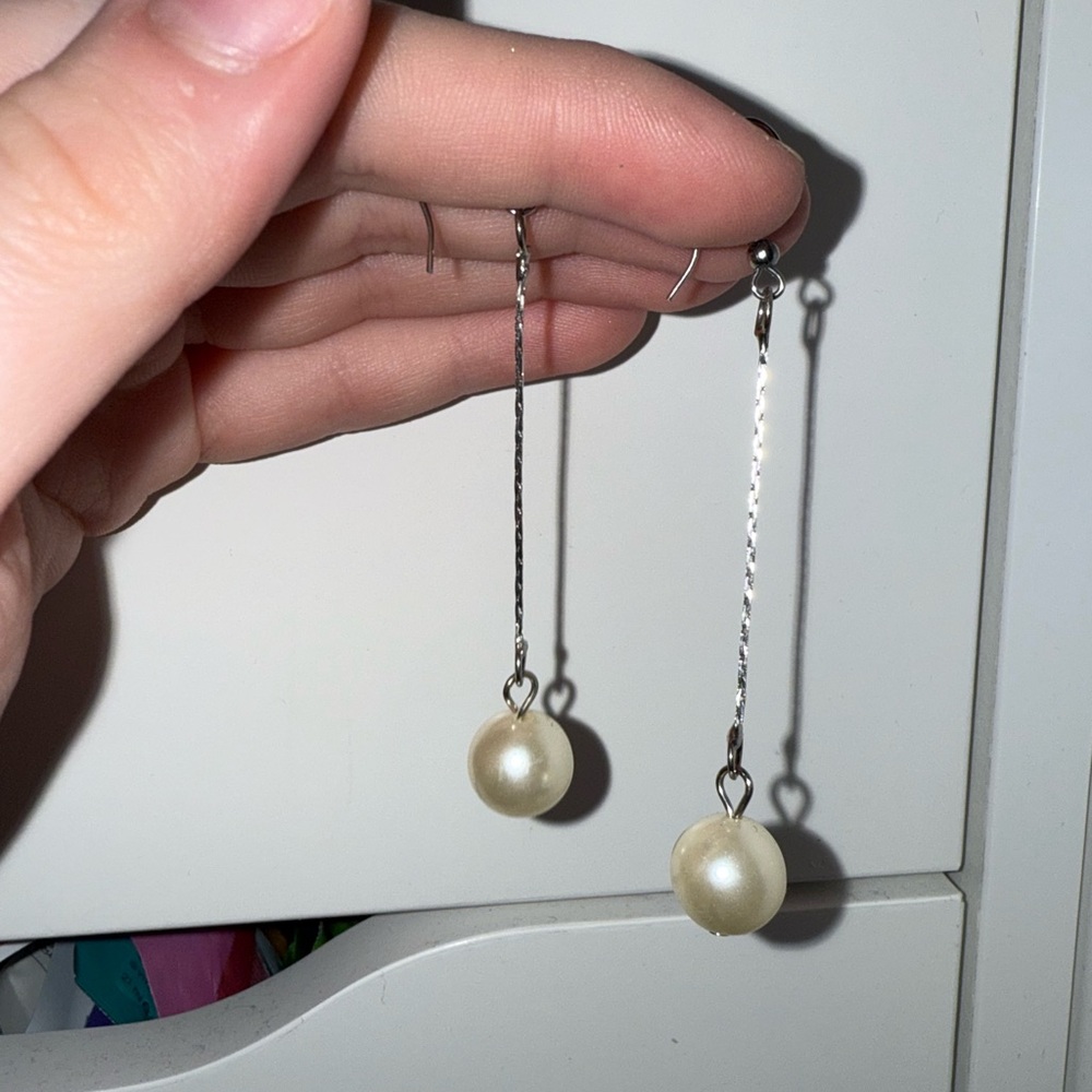 Elegant Silver Pearl Drop Earrings